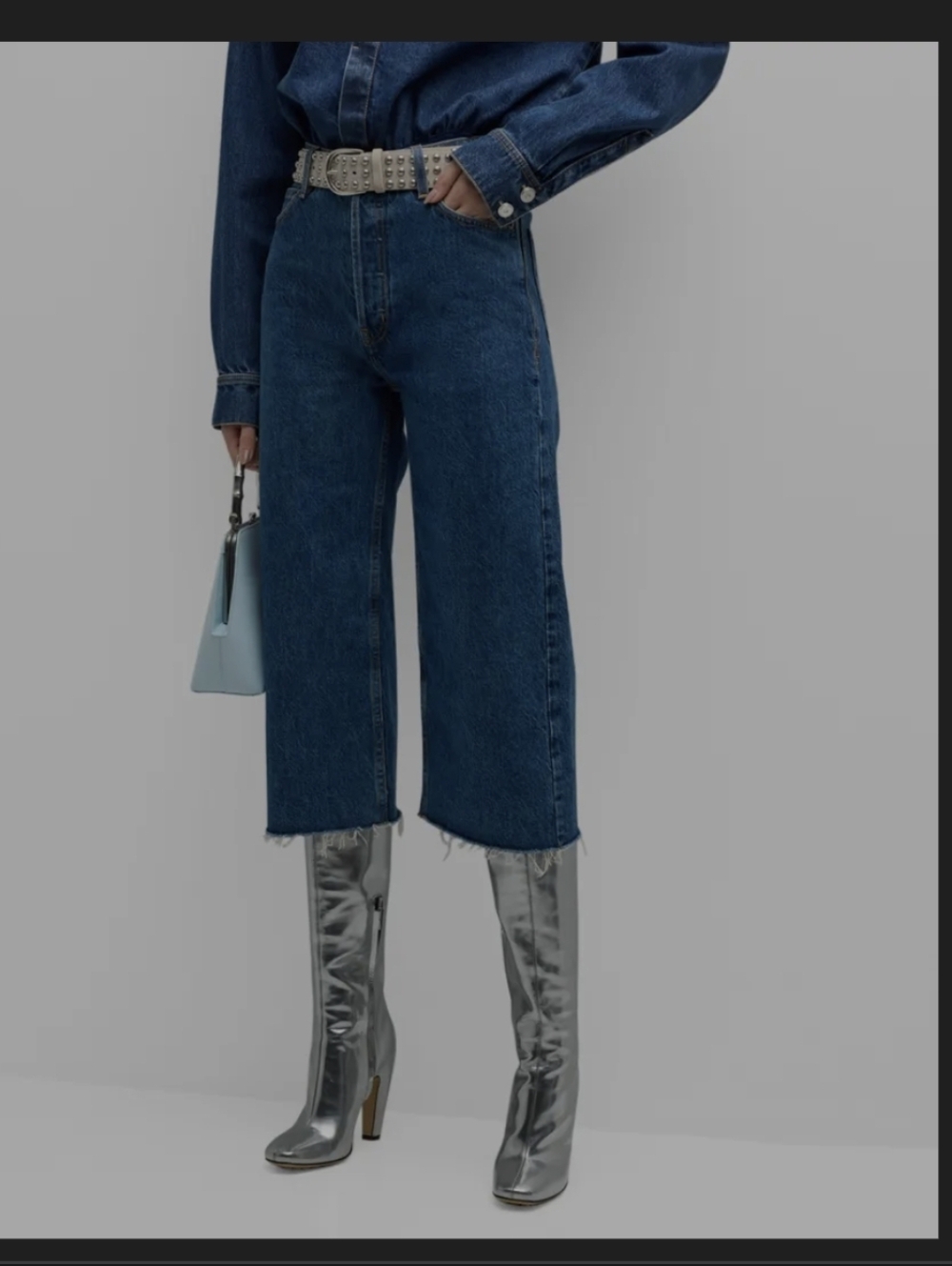 Frame Easy Capri Denim Dark Blue High-Rise Wide Crop Jeans